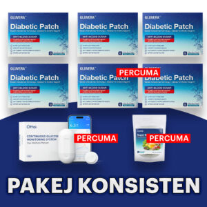 PAKEJ KONSISTEN ( 4 KOTAK GLUVERA DIABETIC PATCH + FREE 1 GLUCOSE TEST + FREE 2 KOTAK GLUVERA + FREE 1 BAG GLUVERA TEA)